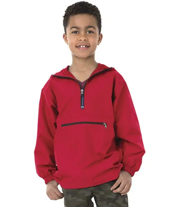 Youth Red Packable Pullover Raincoat